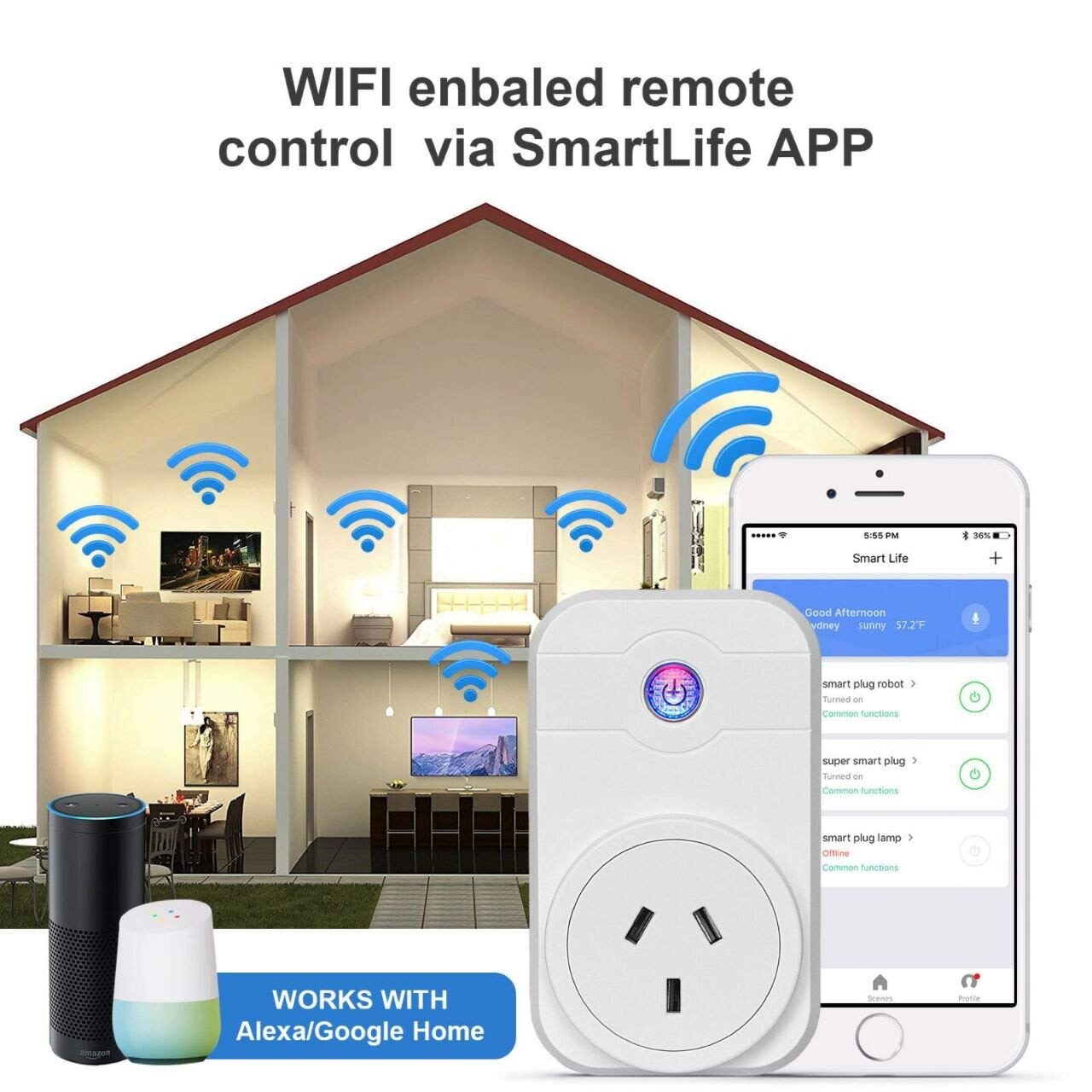 Smart Plug Wi-Fi Enabled Mini Smart Socket Compatible with Amazon Alexa Google Home for AU