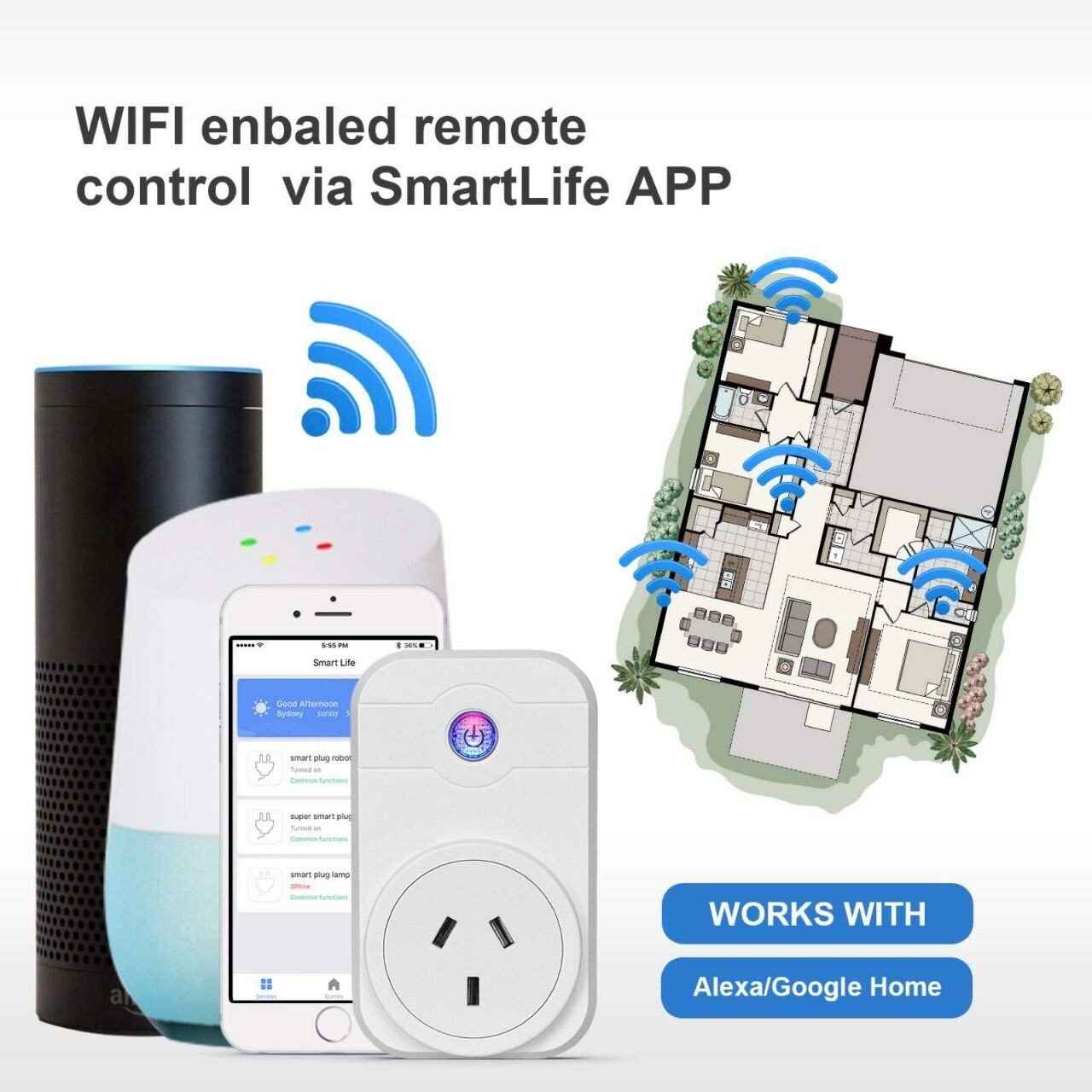 Smart Plug Wi-Fi Enabled Mini Smart Socket Compatible with Amazon Alexa Google Home for AU